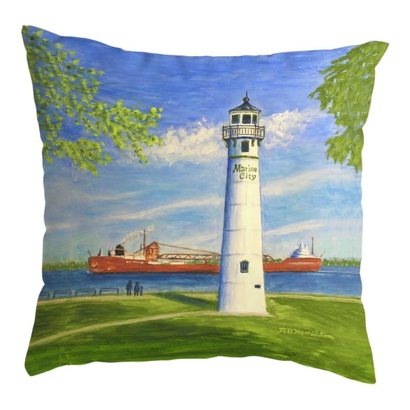 Betsy Drake Interiors Marine City Lighthouse, MI No Cord Pillow 18x18