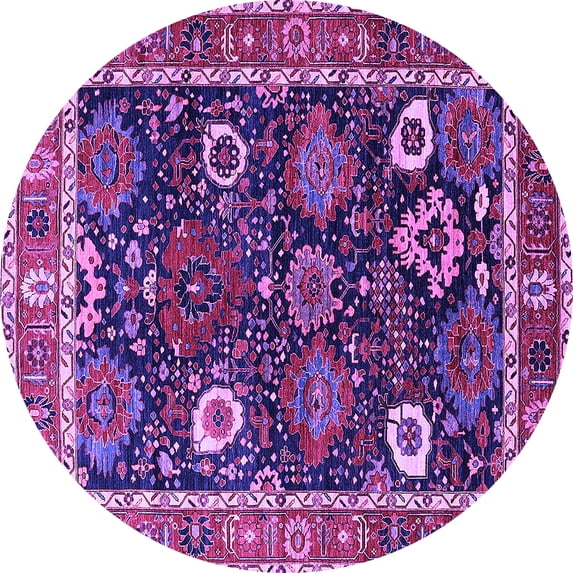 Ahgly Company Machine Washable Indoor Round Oriental Purple Industrial Area Rugs, 4' Round