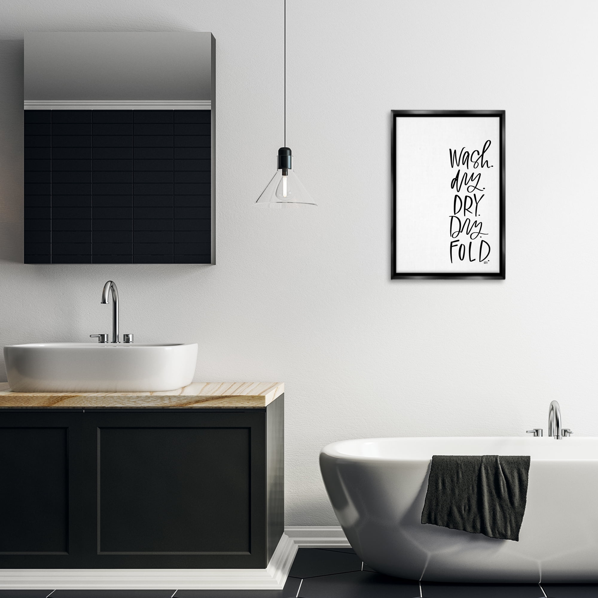 Stupell Industries Wash Dry Fold Phrase Typography Painting Black Floater Framed Art Print Wall Art, 17 x 25