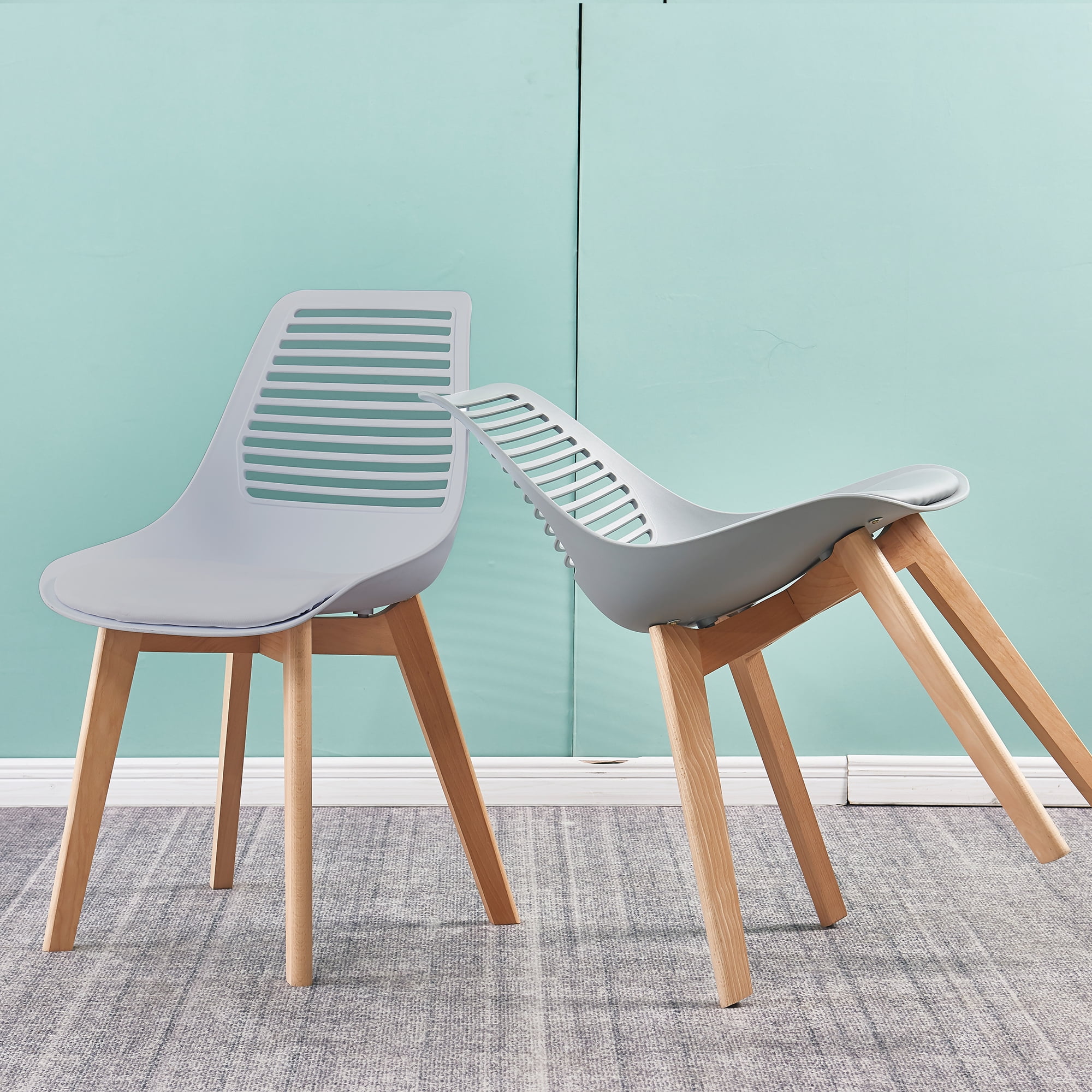 Lowestbest Modern Dining Chair Arm Side Chair with Wooden Legs, Patio Plastic Shell Arm Chair for Dining Room Living Room, Set of 2, Gray Lowestbest Modern Dining Chair Arm Side Chair with Wooden Legs, Patio Plastic Shell Arm Chair for Dining Room Living Room, Set of 2, Gray