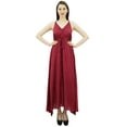 thumbnail image 5 of Bimba Women's Long Maxi Cotton Beach Dress Drawstring Waist Strappy Resort Dresses, 5 of 9