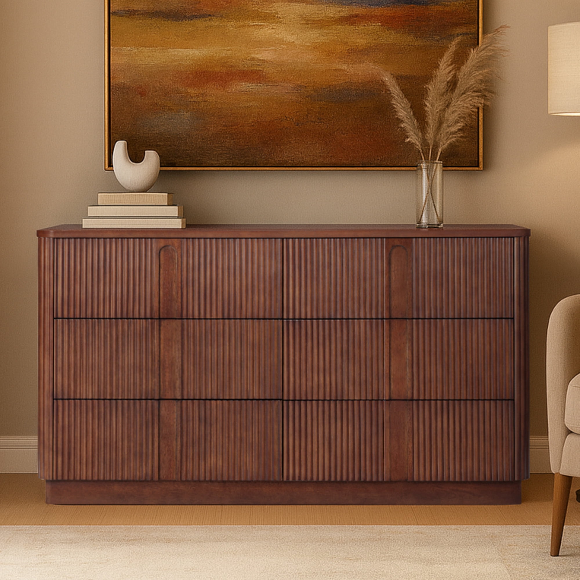 Teamson Home Potomac Modern Boho Solid Wood 6-Drawer Dresser with Deep Storage, Push-to-Open Design & Rounded Edges