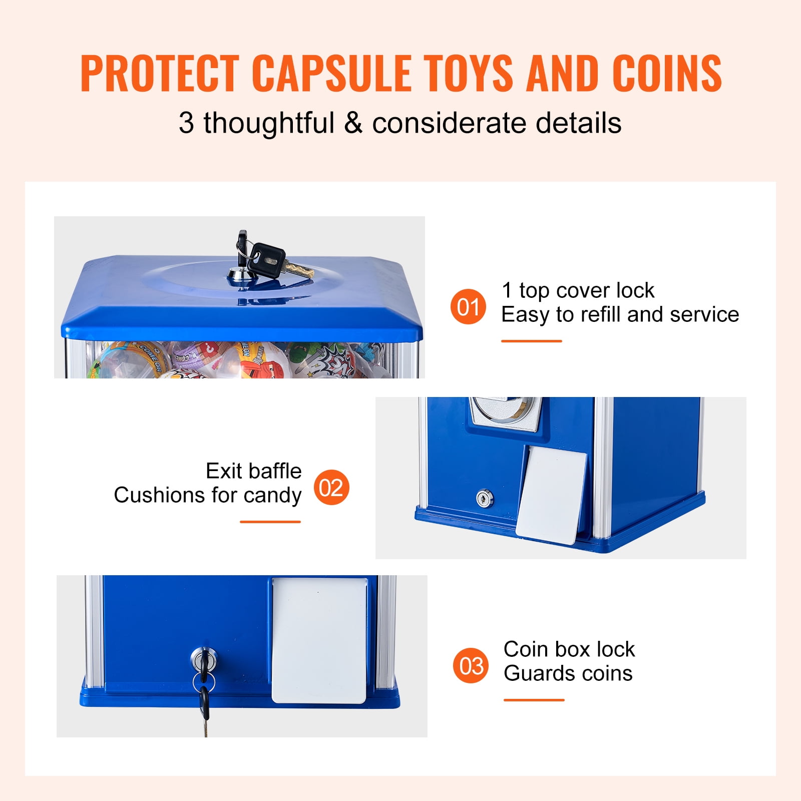 KFFKFF 25"H Gumball Machine - Vending Coin Bank with Vintage Gumball Dispenser, PS Blue