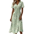 thumbnail image 2 of Beach Dresses for Women V Neck Wrap Stretchy Waist Summer Sun Dress Casual Loose A-Line Knee Length Swing Dress, 2 of 7