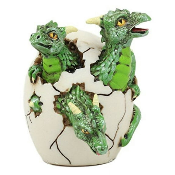 Ebros Small Jurassic Green Hydra Statue 2.75" Tall Three Headed Dragon Baby Hatchling In Egg Figurine Collectible