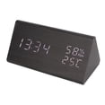 thumbnail image 3 of Reloj despertador digital con brillo regulable, temperatura y humedad, pantalla de madera negra, luz blanca, LED, reloj de escritorio para habitación, 3 of 14