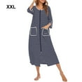 thumbnail image 4 of maskred Robe de Nuit Femme Polyester Col Rond Manches Longues Double Poche Respirante Automne Hiver Robe de Maison Vêtements de Nuit Bleu Foncé TTG, 4 of 6