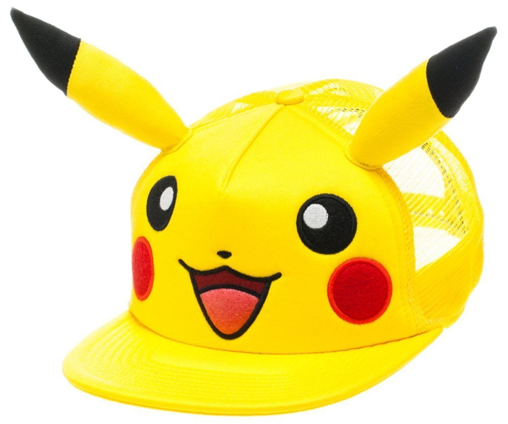 Pokemon Pikachu Hat with 3D Ears Yellow Snapback Cap One Size