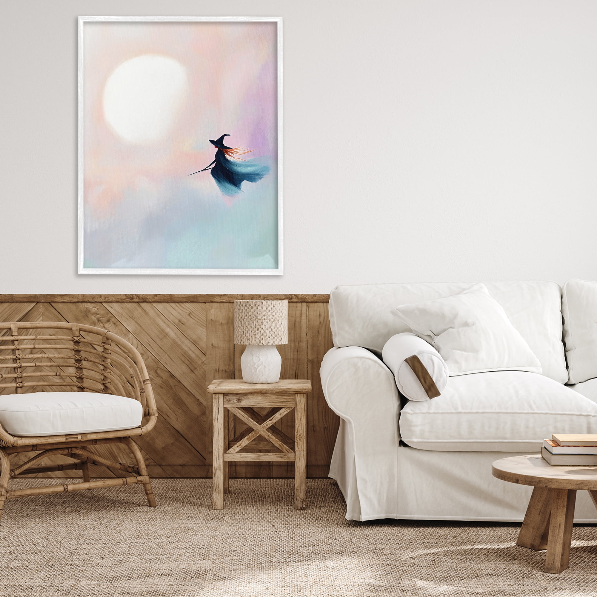 Stupell Industries Witch Flying at Sunset White Framed Giclee Art, design by The Prints Vibe