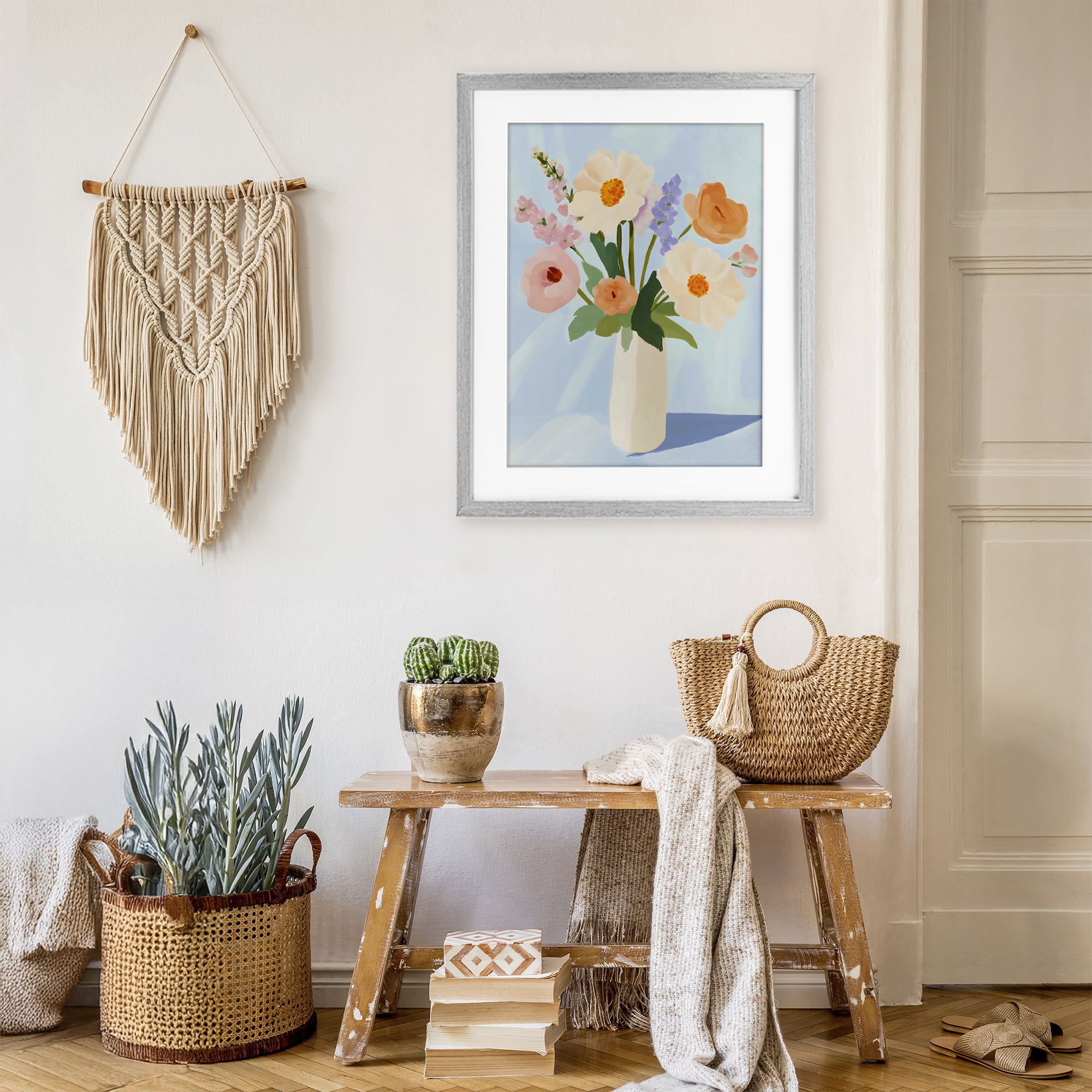 Stupell Industries Floral Bouquet in Sleek White Vase Gray Framed Print Under Glass, design by The Prints Vibe
