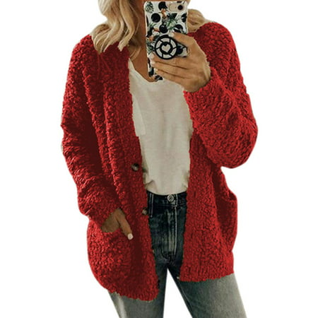 Women Fleece Fluffy Sweater Cardigan Warm Outwear Coat Plus Size