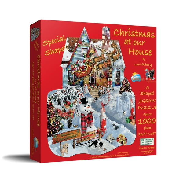 SUNSOUT INC - Christmas at Our House - 1000 pc Special Shape Jigsaw Puzzle by Artist: Lori Schory - Finished Size 26.5" x 35" Christmas - MPN# 95539