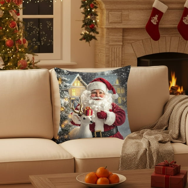 Christmas Pillow Covers 17.7x17.7 Inches Decorative Pillow Cases With Soft Fabric Hidden Zipper For Home Decor