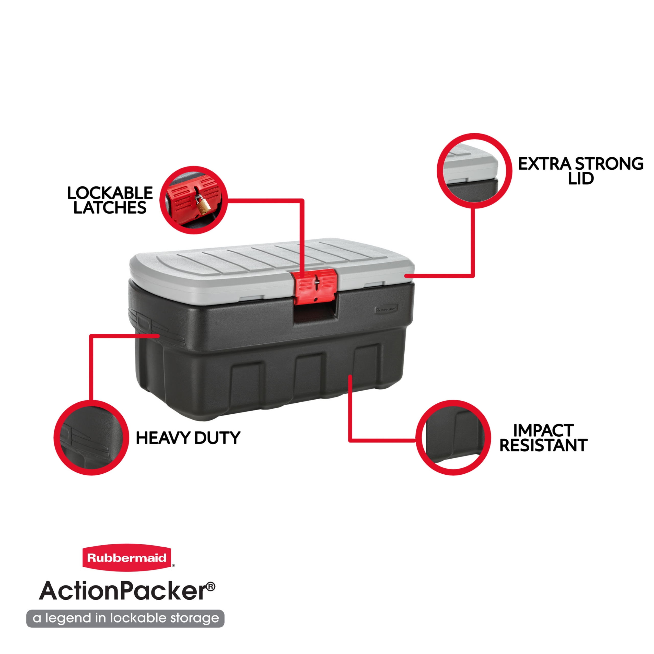 Rubbermaid 35 Gallon Black Action Packer Lockable Latch Indoor And Outdoor  Storage Box Container For Home, Garage, Backyard, (single) : Target