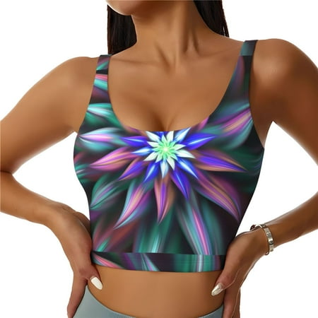 Jgfou Colored Abstract Print Womens Sports Bra - Padded Workout Sports Bras Crop Tank Top