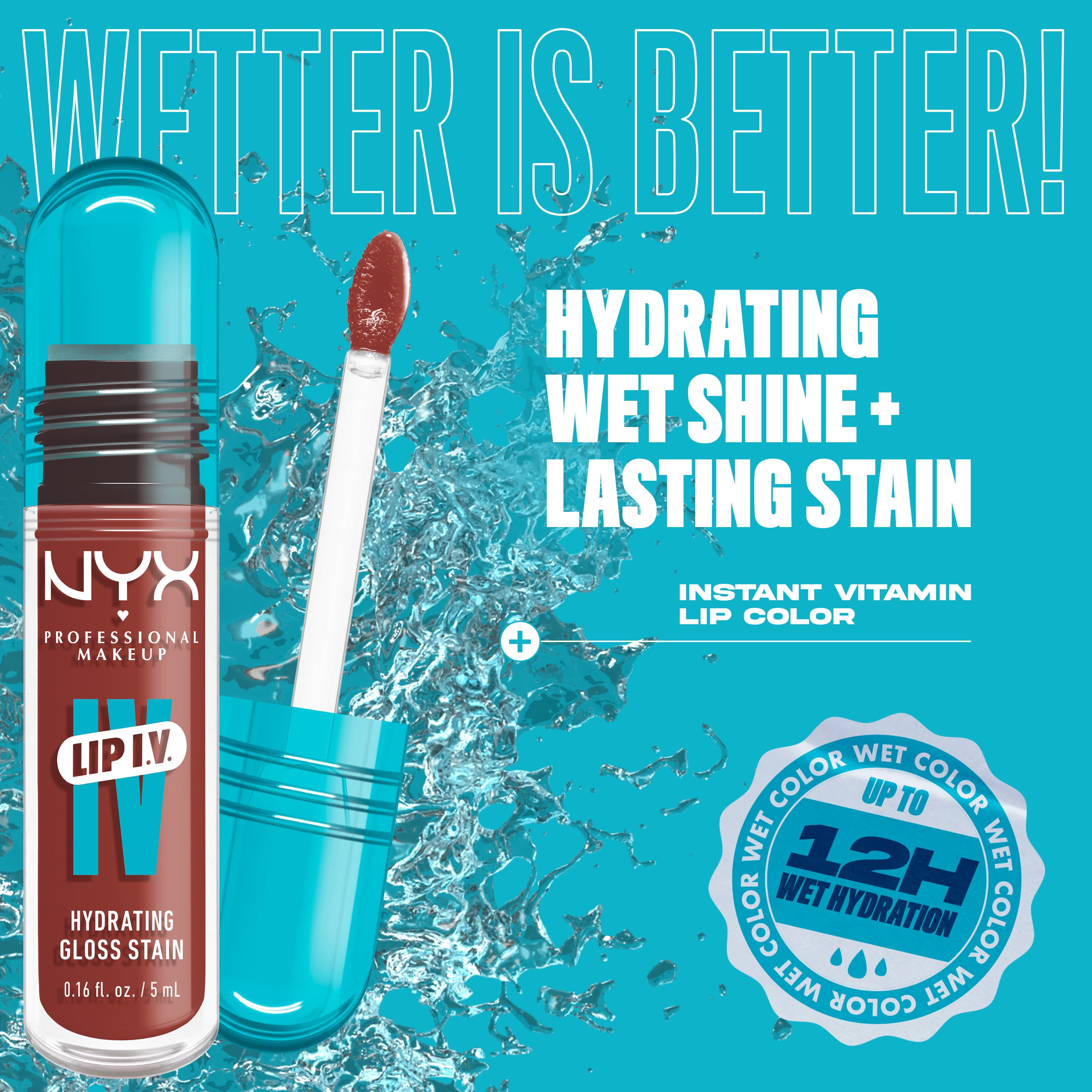 NYX Professional Makeup Lip IV Hydrating Lip Oil & Stain with Coconut Water, Drippin Nude, 0.16 fl oz