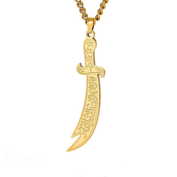 Islamic Imam Ali Zulfiqar Sword Pendant Necklace Stainless Steel Arabic Calligraphy Muslim Necklaces Religious Jewelry