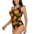 thumbnail image 2 of Gaeub Orange Pumpkin Women's One Shoulder Ruffle Tummy Control Swimwear for Swimming Surfing Beach Party - Small, 2 of 8