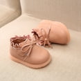 thumbnail image 1 of Zapatos de cuero sintético para niñas, suela suave, elegantes, a la moda, decoración con lazo, zapatos para caminar para bebés, rosa, 5,1 pulgadas, 18, 1 of 7