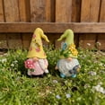 thumbnail image 7 of Spring Gnome Figurines Set of 2, Floral Garden Decor with Bee and Butterfly, Yellow and Green Hats, Resin, 4.53 inches Height, 7 of 7