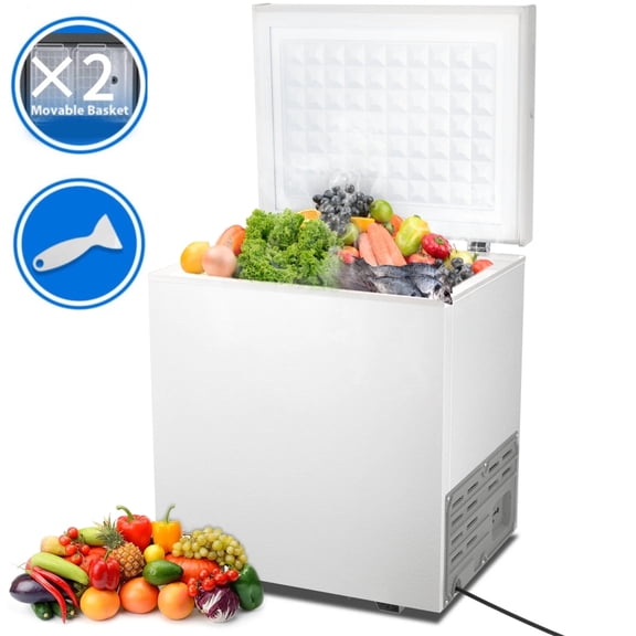 Auseo 2.5 cu ft Chest Freezer Free Standing Top open Door Deep Compact Freezer with 7 Gear Adjustable Temperature, Suitable for Home/RV/Kitchen/Office-White
