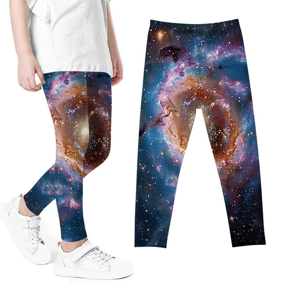 Odeerbi 3-8 Years Kids Girls Leggings Starry Sky Print Stretchy Tights Compression Pants Summer Starlit High Waist Soft Pantyhose