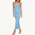 thumbnail image 5 of LEAVINGSUO Summer Dresses For Women Fashion Skirt Sleeveless Off-The-Shoulder Sleeveless High Waist Dresses Solid Color Sky Blue S, 5 of 7