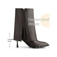 thumbnail image 6 of BLISSFUL STEP Women's Boots Mid-Calf Stiletto Heel Pointed Toe Buckle Zip Faux Leather Boots Coffee 7, 6 of 7