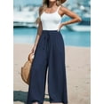 thumbnail image 4 of Women Wide Leg Pants High Waisted Trousers Linen Lounge Beach Cover Ups Flowy Pants Navy Blue L, 4 of 7