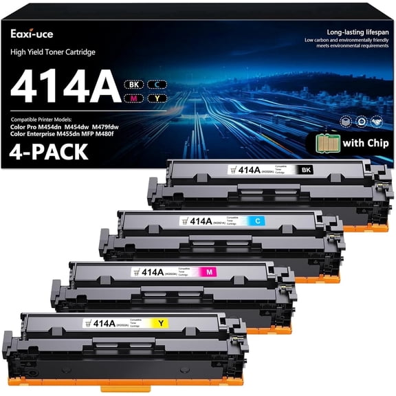 414A 414X Toner Cartridges 4 Pack with Chip Compatible for 414A W2020A Toner Cartridge for M454dw MFP M479fdw M479fdn (Black, Cyan, Magenta, Yellow）