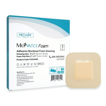MedVance TM Foam - Bordered Adhesive Hydrophilic Foam Dressing 4"x4" (2"x2" Pad) Box of 5 dressings