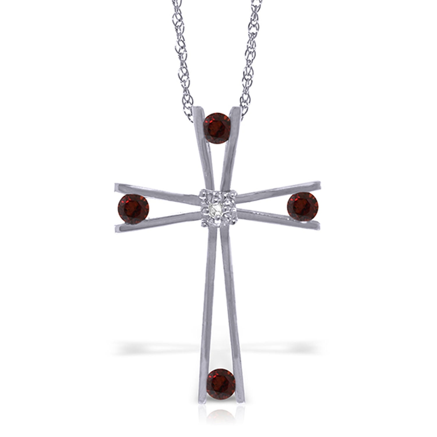 Galaxy Gold 14K Solid Gold Natural Diamond & Garnet Cross Pendant Necklace for Women - White Gold Fine Jewelry