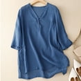 thumbnail image 4 of ShomPort Cotton Linen Blouses for Women V Neck 3/4 Sleeve Fall Tops Solid Loose Basic Shirts, 4 of 6