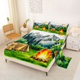 thumbnail image 2 of Catabedysis Watercolor Camping Bed Sheets,Mountain Tent Print Full Size Sheets For Boys,Multicolor,4 Pieces,1 Flat Sheet, 1 Fitted Sheet and 2 Pillowcases, 2 of 6