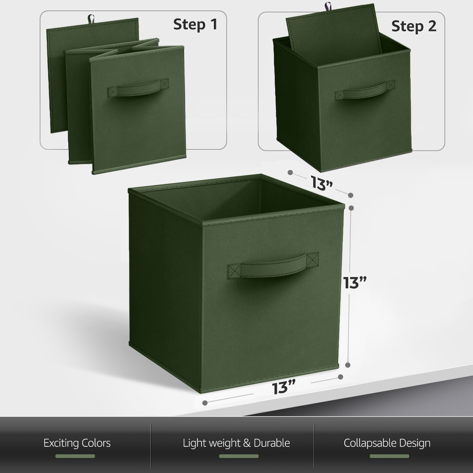 Sorbus 13" Foldable Fabric Storage Cube Bin, Dark Green (2 pack)