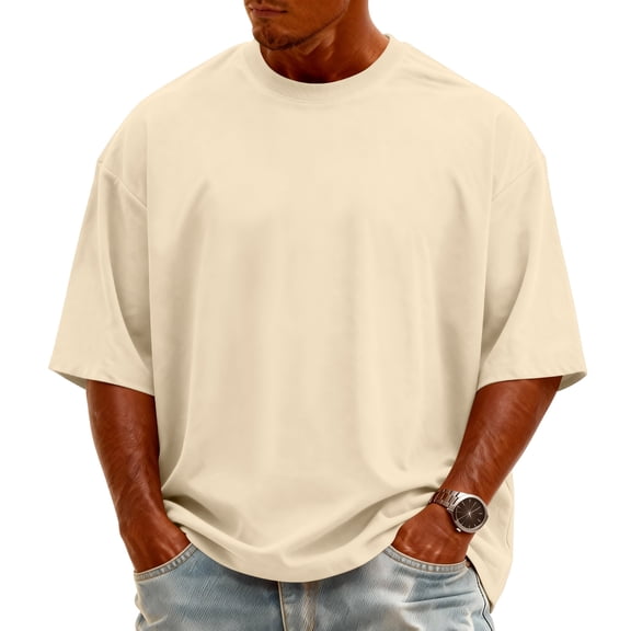 Dwellite Mens Big and Tall Shirts Trendy Short Sleeve Crew Neck Casual T-Shirt Solid Color Tee Shirts Complexion S