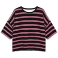 thumbnail image 4 of Trendfront Womens Stripe Print T Shirts Crew Neck Short Sleeve Oversized Drop Shoulder Loose Fit Casual Summer Everyday Wear Basic Classic Slouchy Top, 4 of 4
