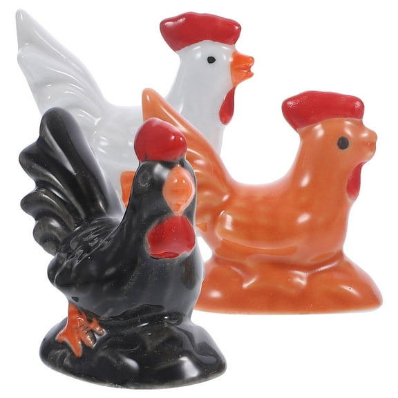 WHAMVOX Ceramic Rooster Figurines for Decoration 3 Pieces Assorted Color Craft Accessories Sculpture Garden