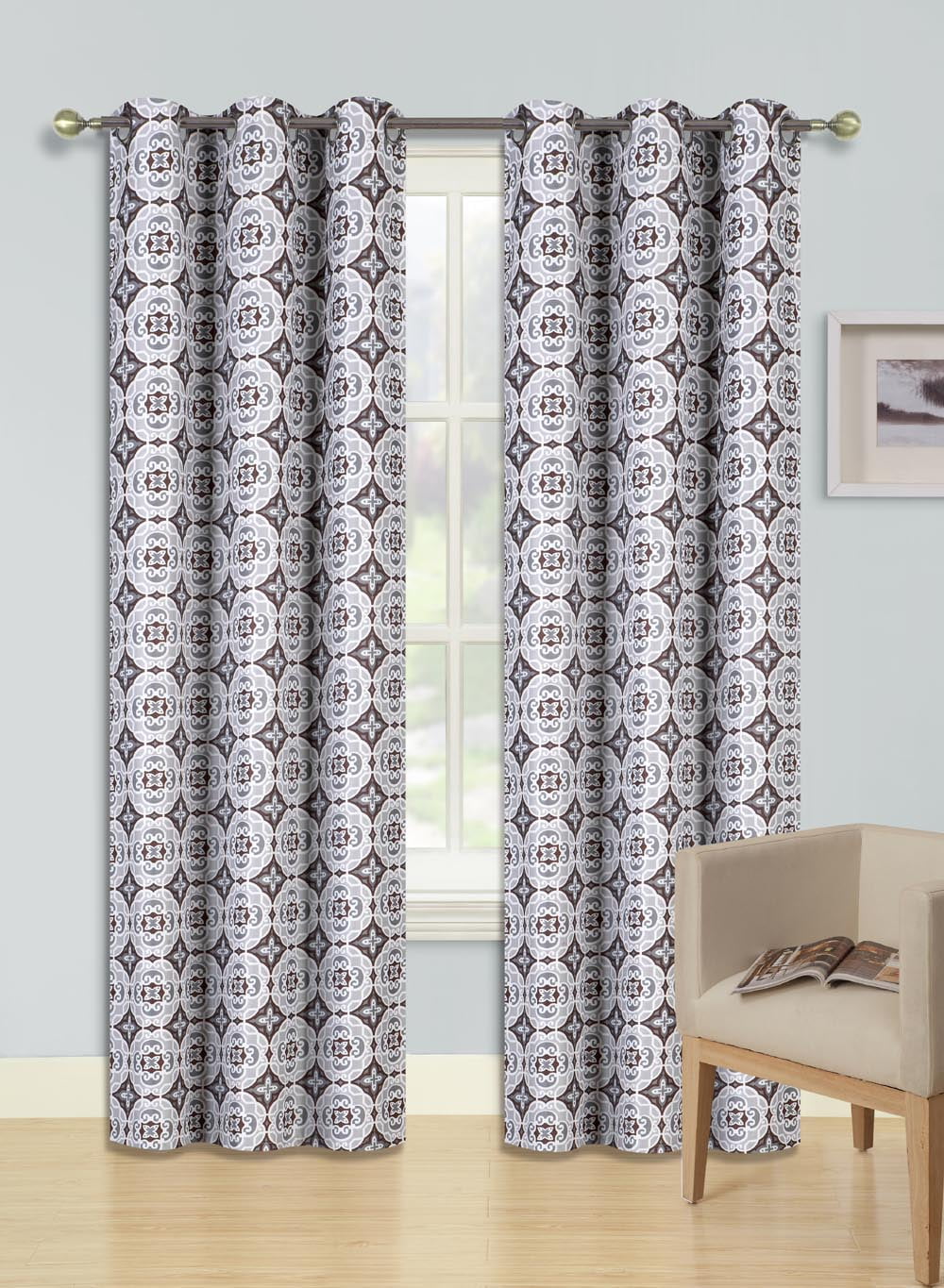 ROSA BROWN Printed Thermal Insulated 100% BLACKOUT Grommet Top Window