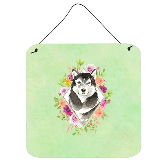 Carolines Treasures CK4384DS66 Alaskan Malamute Green Flowers Wall or Door Hanging Prints 6x6 multicolor
