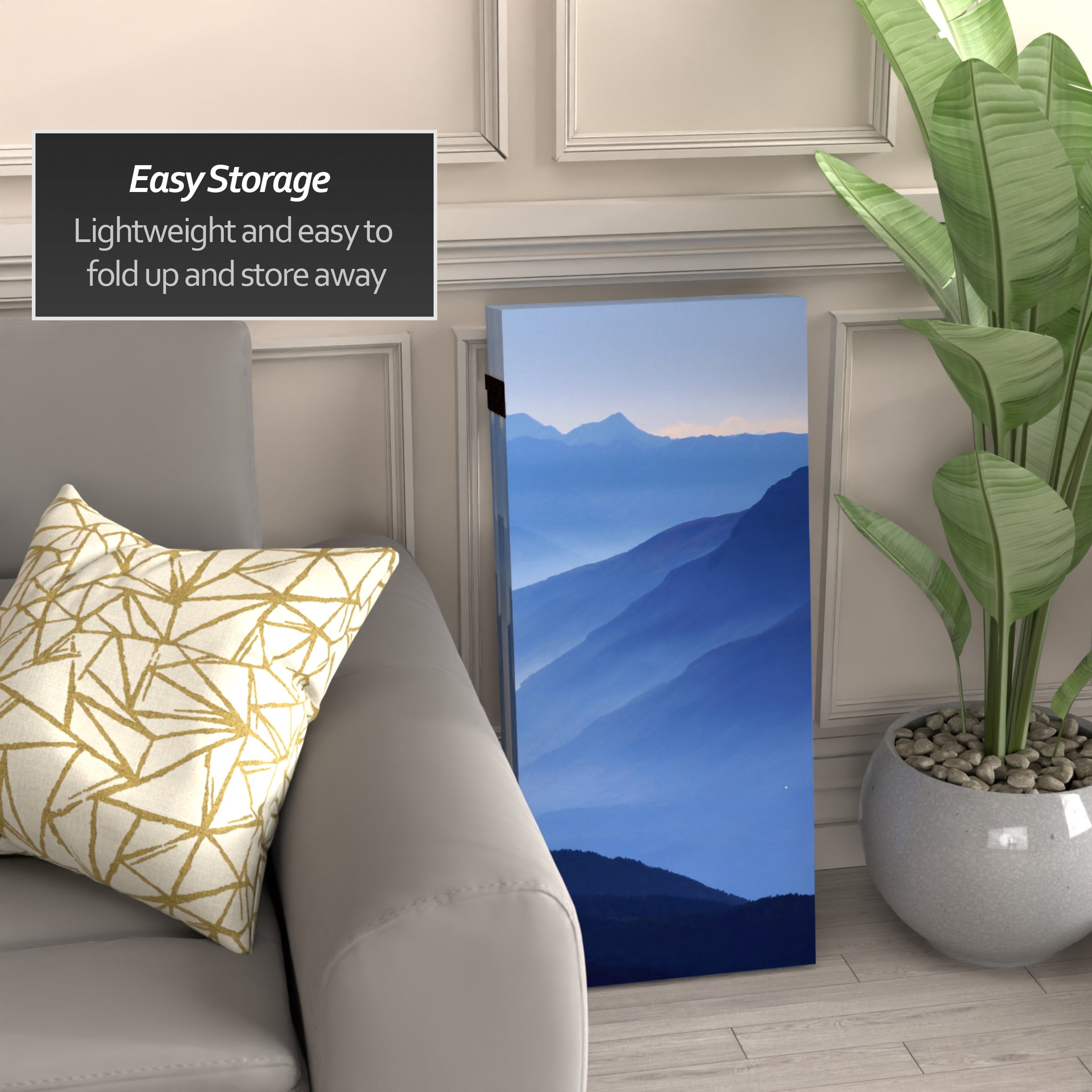 3 ft. Short Double Sided Misty Mountain Canvas Folding Screen