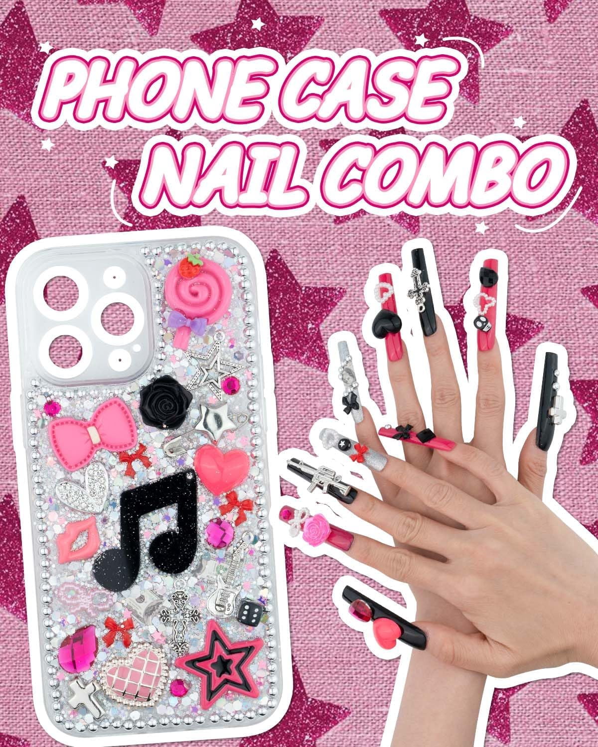 AllWays Plaza 1050 Pcs Junk Phone Case Charms Kit, Charms for Customizing Cases, Kawaii Bow, Letter Beads, Nail Accessories, Flatback Pearls, Rhinestones, Cute Aesthetic Decor for Personalization