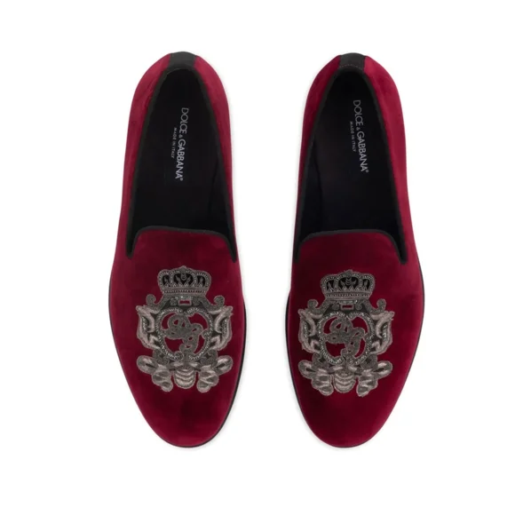 Dolce Gabbana Pantoufles en Velours Brodées Bordeaux Taille9/ 42