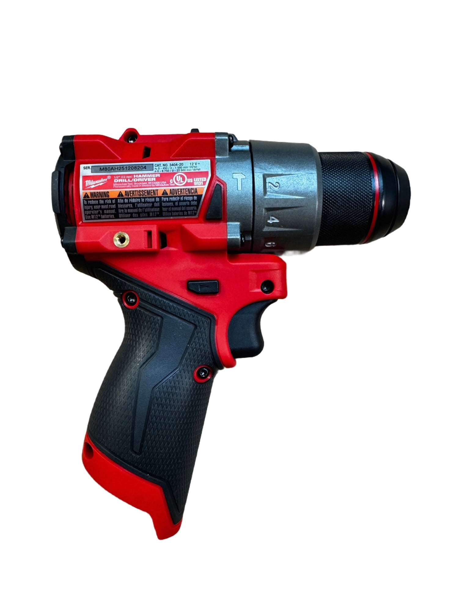 Milwaukee 3404-20 M12 FUEL 1/2" Hammer Drill 3404-20 – Compact, High-Power Subcompact Drill with Brushless Motor & All-Metal Chuck (Bare Tool)
