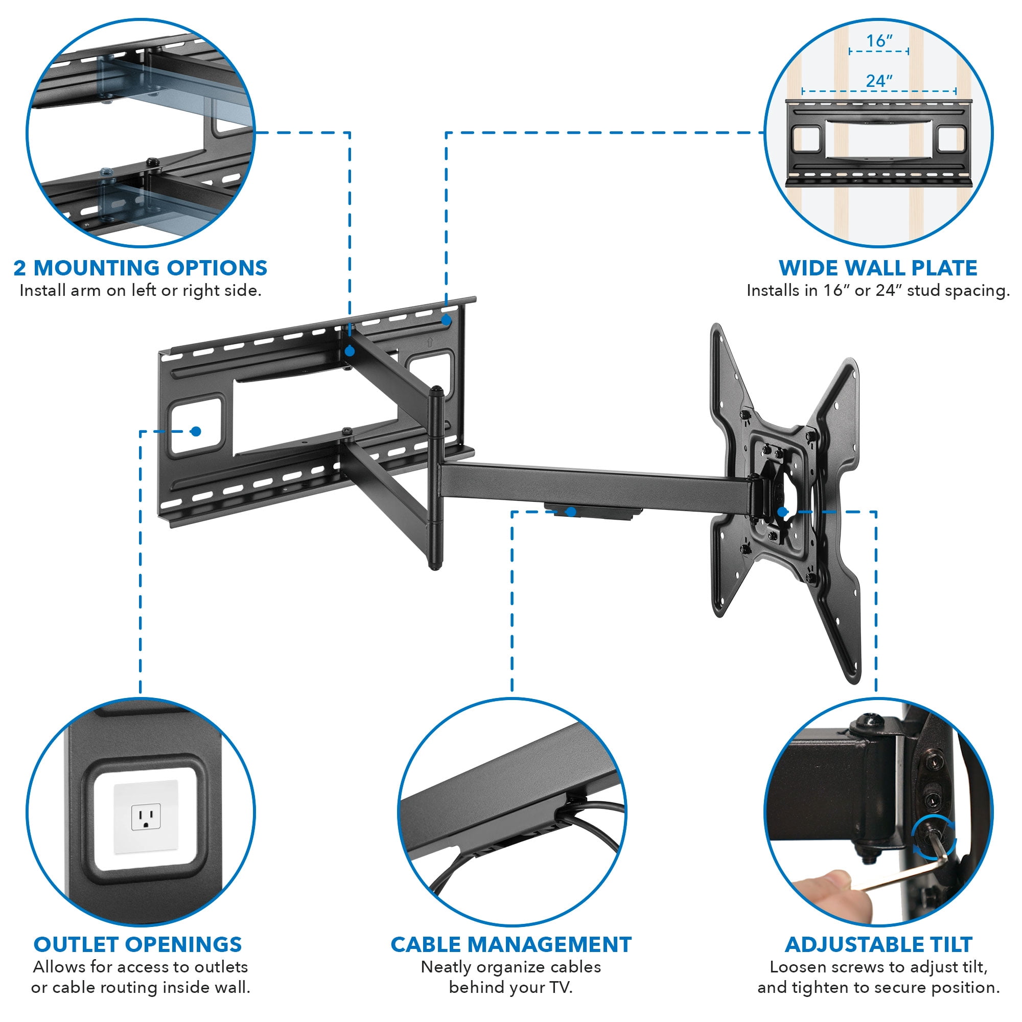 Mount-It! Full Motion TV Wall Mount with Extra Long 40" Extension, Fits 32" to 70" Tv's, Capacity 110 lbs., Heavy Duty, Lifetime Warranty