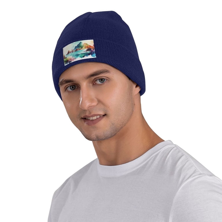 ZICANCN Watercolor Mountain Lake Artwork Knit Beanie Hat  display picture 3
