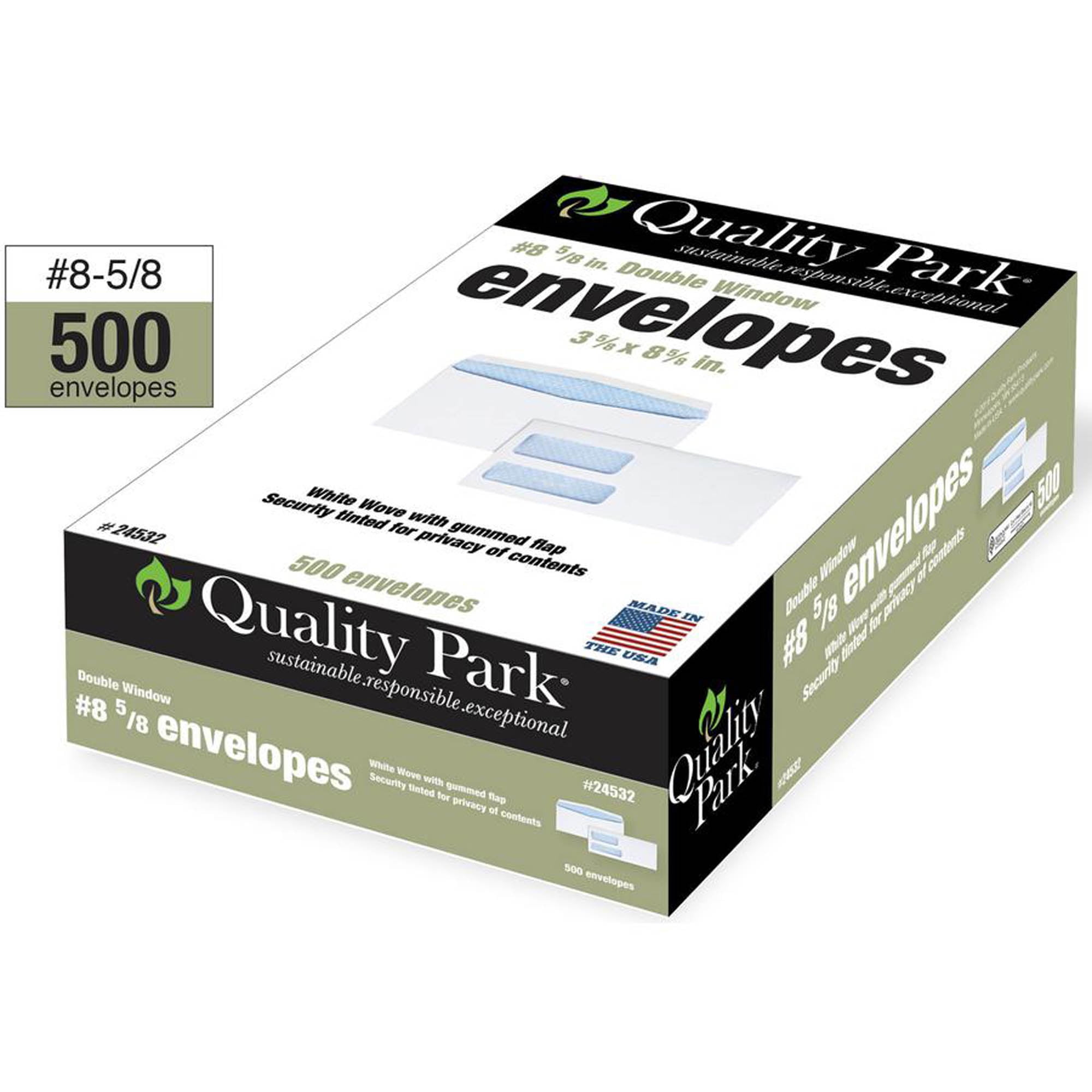 Quality Park Double Window Gum Closure Envelopes - Double Window -  5by8 - 8 5by8"W x 3 5by8" L- 24 lb - Gummed - Wove -