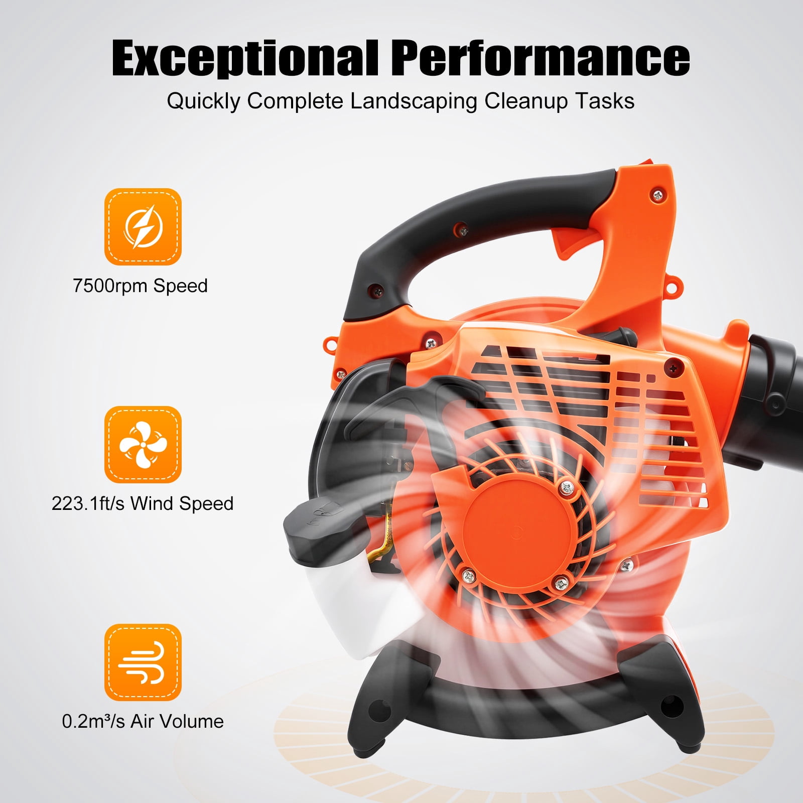 25.4cc Gasoline Powered Handheld Leaf Blower, 7,000 RPM, Cordless, Adjustable Speed, High Efficiency for Yard Cleanup, Durable Nylon and Plastic Construction