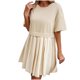 thumbnail image 2 of Puntoco Vestido Elegante De Retales De Manga Corta De Nuevo Estilo Para Mujer, Vestido De Cuello Redondo De Manga Corta, Beige S,Regalos Para Mujer Joven, 2 of 6