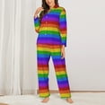 thumbnail image 2 of KLL Colorful Glitter Rainbow Print Women's Long Sleeve Pajamas with Pants Sleepwear Loungewear 2 Set-Small, 2 of 7